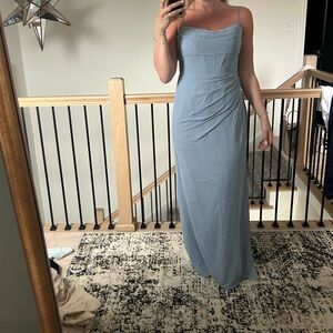 Azazie Dusty Blue Maxi Slip Dress